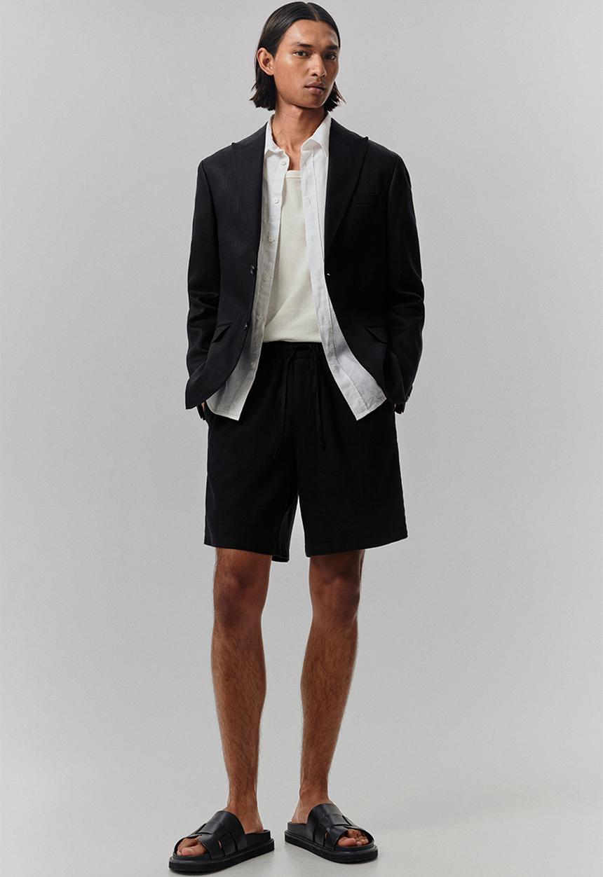 H&M - Relaxed fit linen-blend shorts - black