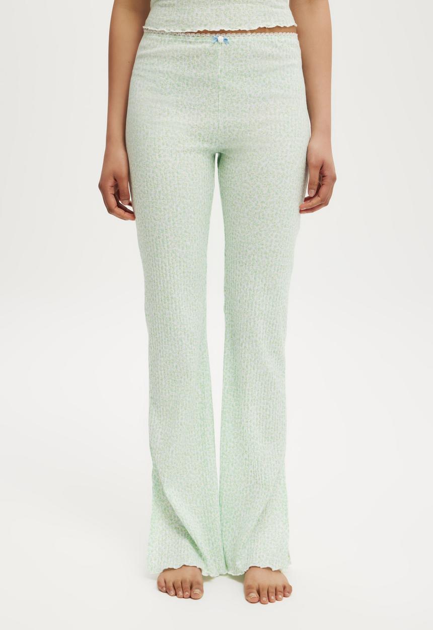 Cotton On - Waffle Pointelle Flare - Damari Ditsy Spring Green