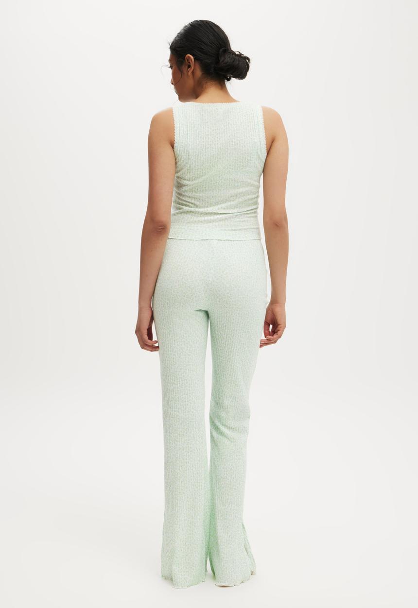 Cotton On - Waffle Pointelle Flare - Damari Ditsy Spring Green