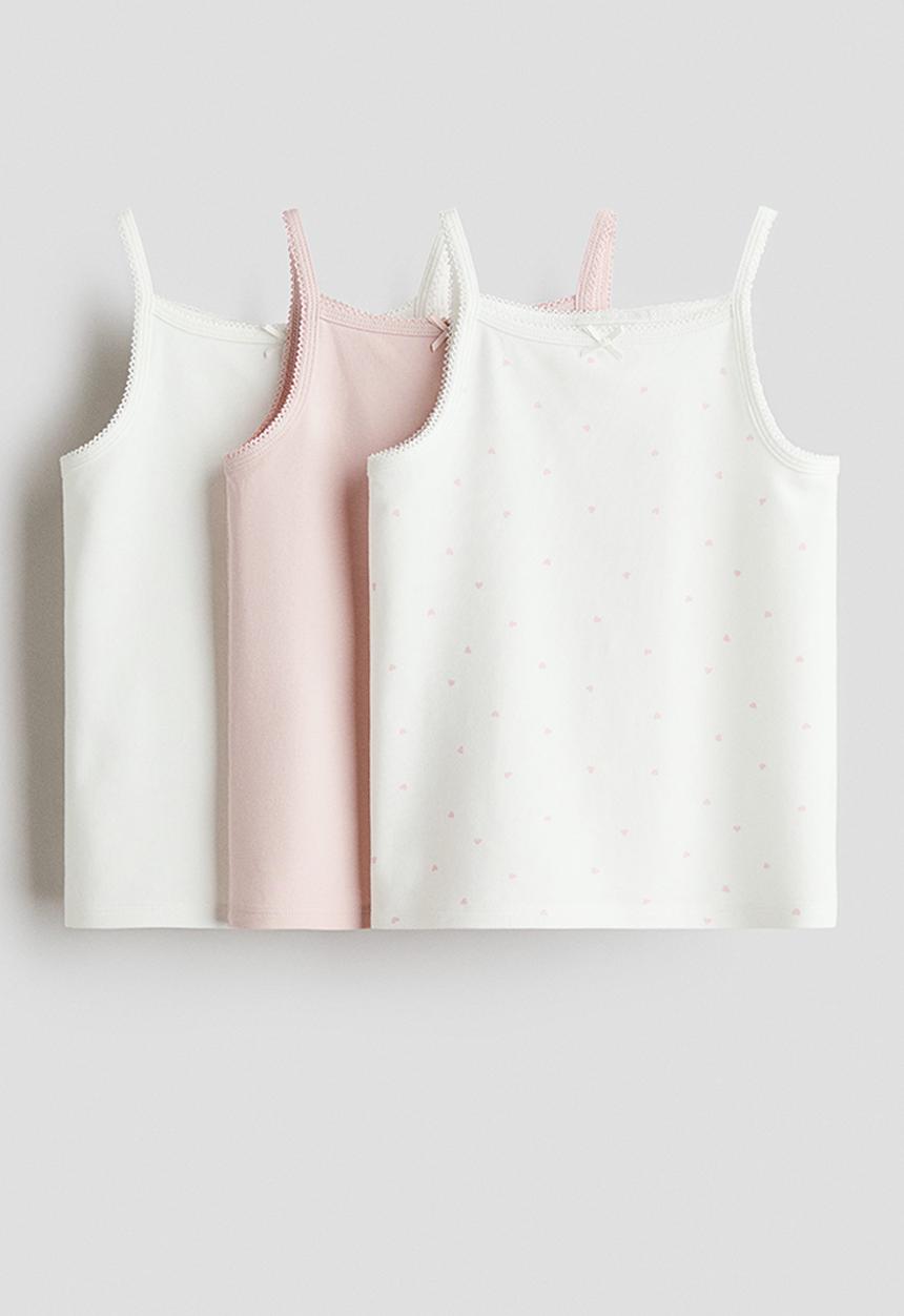 H&M - 3-Pack jersey vest tops - white/light pink/hearts