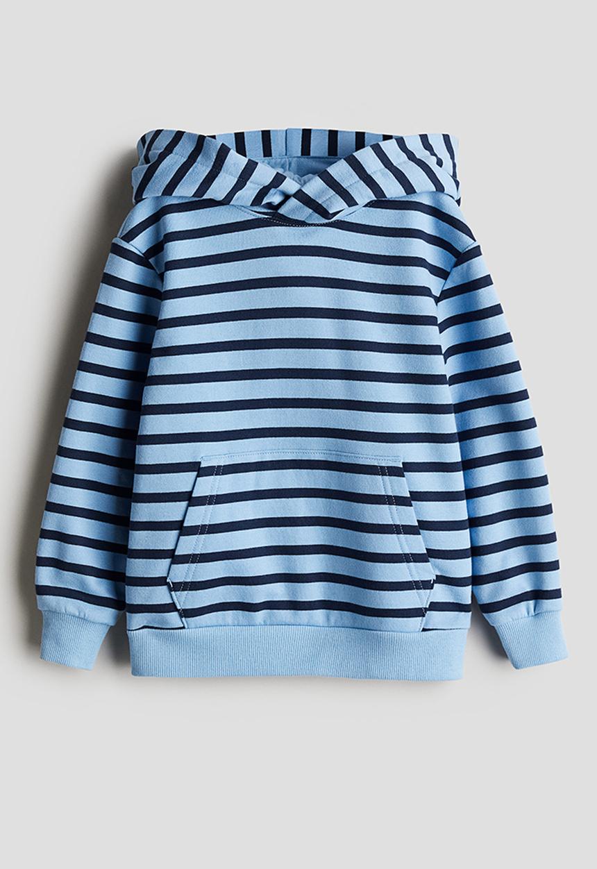 H&M - Brushed-inside hoodie - blue/striped 