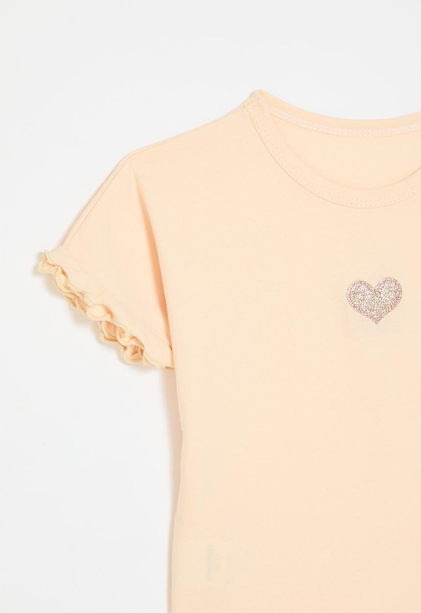 Pop Candy - Lettuce sleeve heart print tee - pale apricot