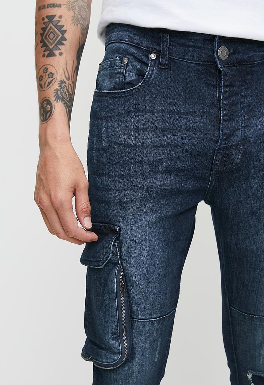 Brave Soul - Blue Denim Biker Jean - Blue Regular Length