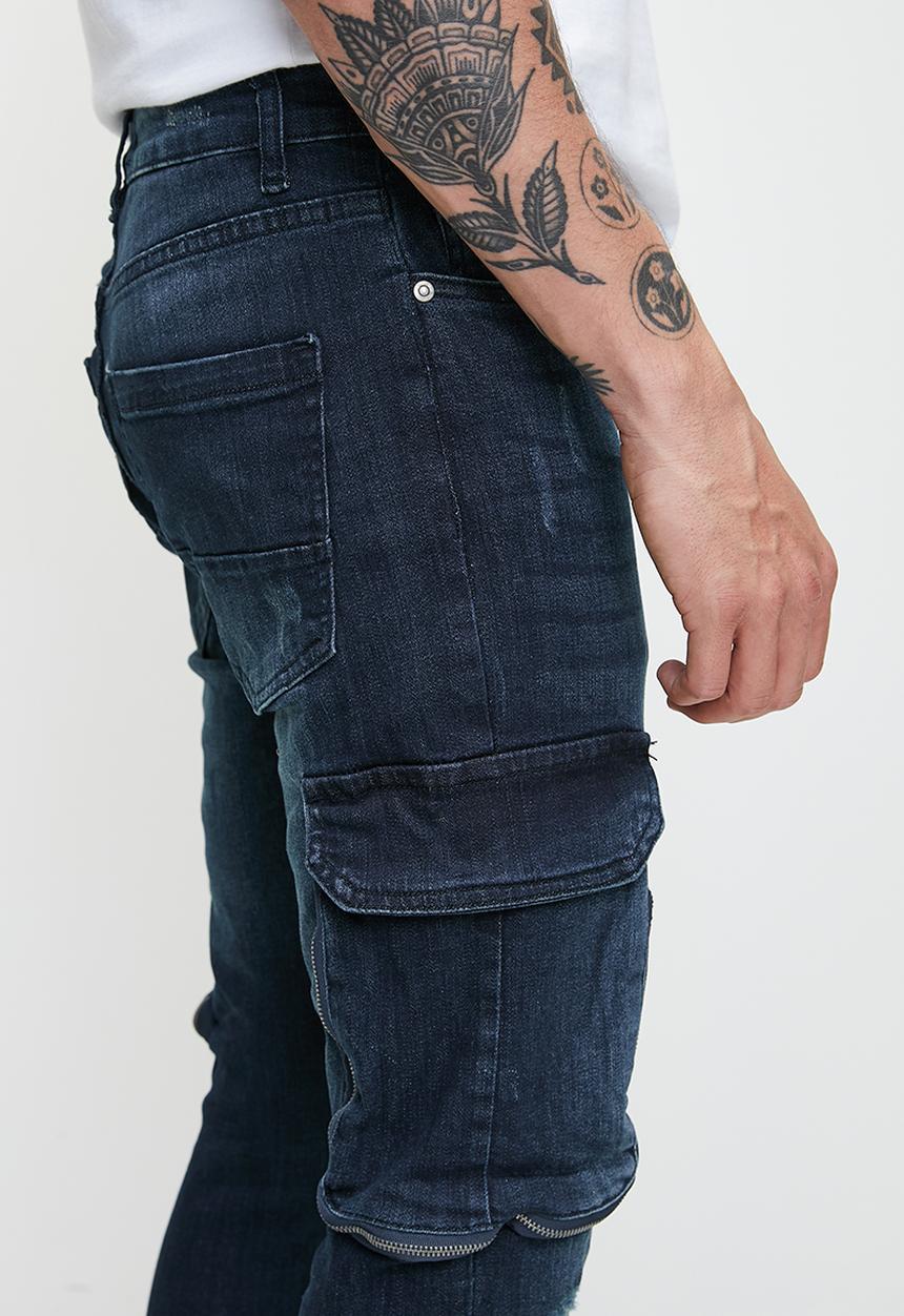 Brave Soul - Blue Denim Biker Jean - Blue Regular Length