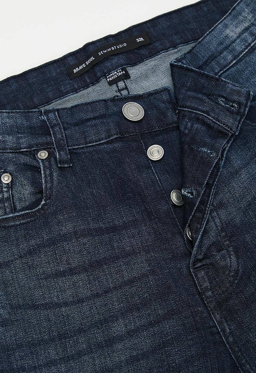 Brave Soul - Blue Denim Biker Jean - Blue Regular Length