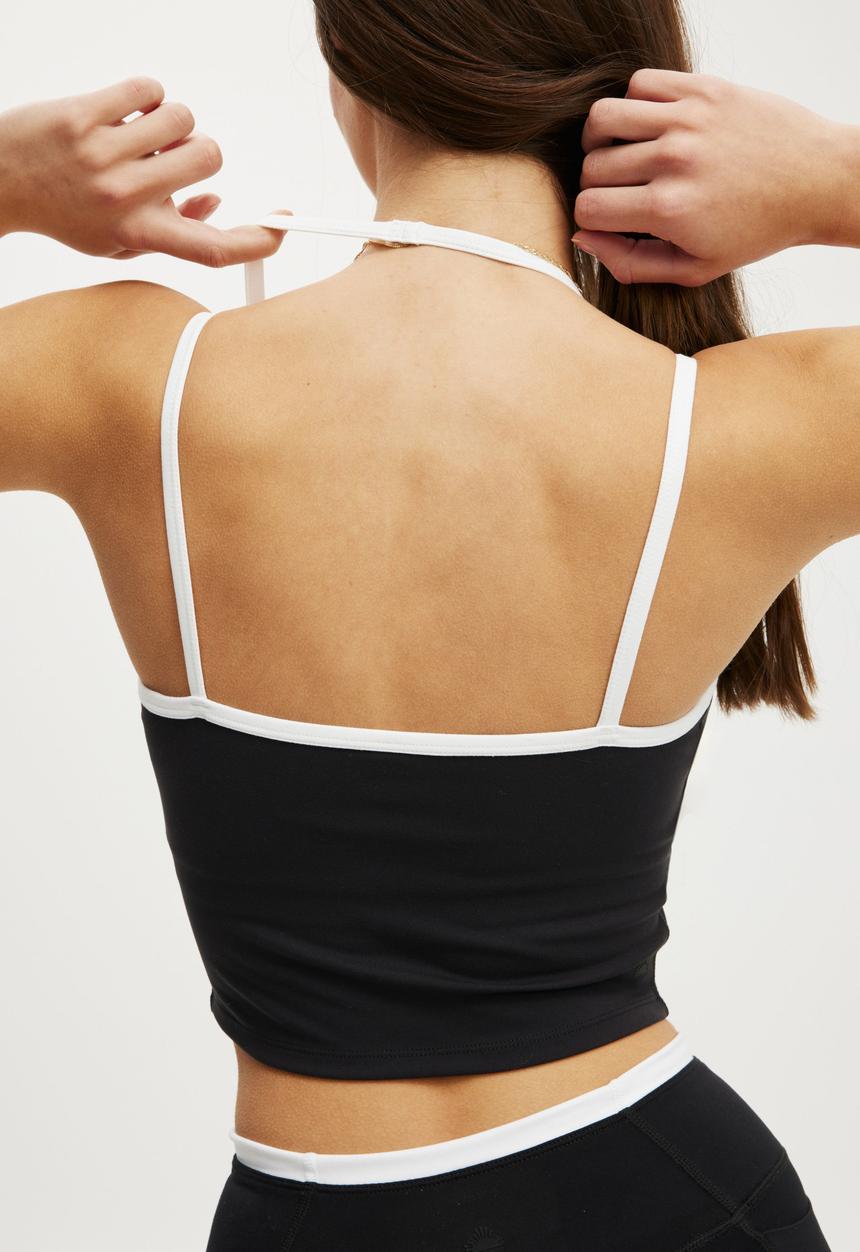 Cotton On - Ultra Soft Double Strap Halter - Black/White