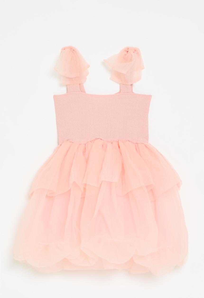 Pop Candy - Tiered bubble dress with smocked cotton top & tulle skirt - pink peach