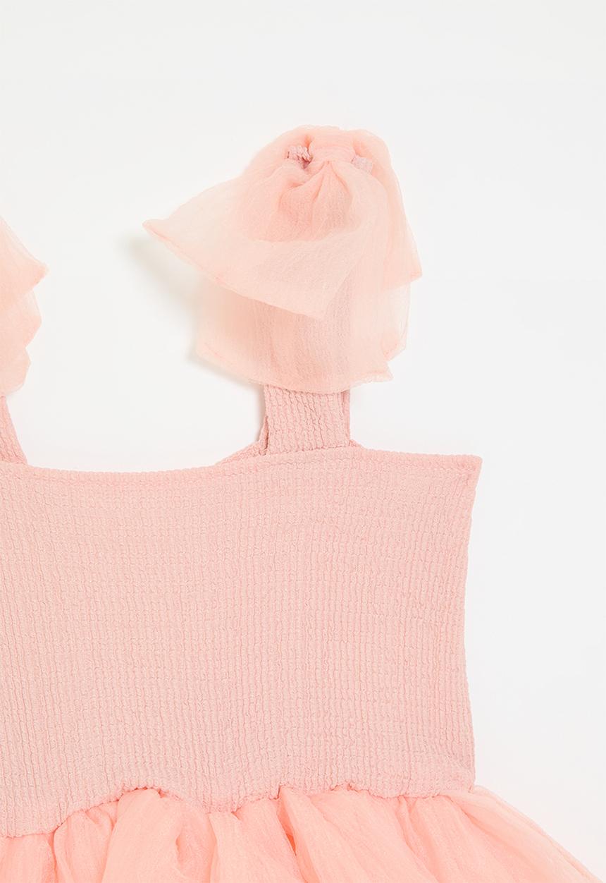 Pop Candy - Tiered bubble dress with smocked cotton top & tulle skirt - pink peach