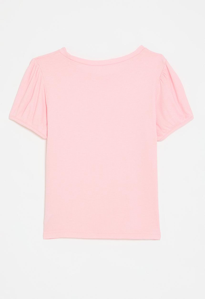 Pop Candy - Puff sleeve bow graphic tee - pink
