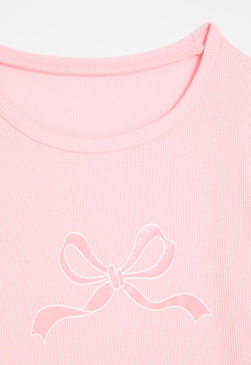 Pop Candy - Puff sleeve bow graphic tee - pink