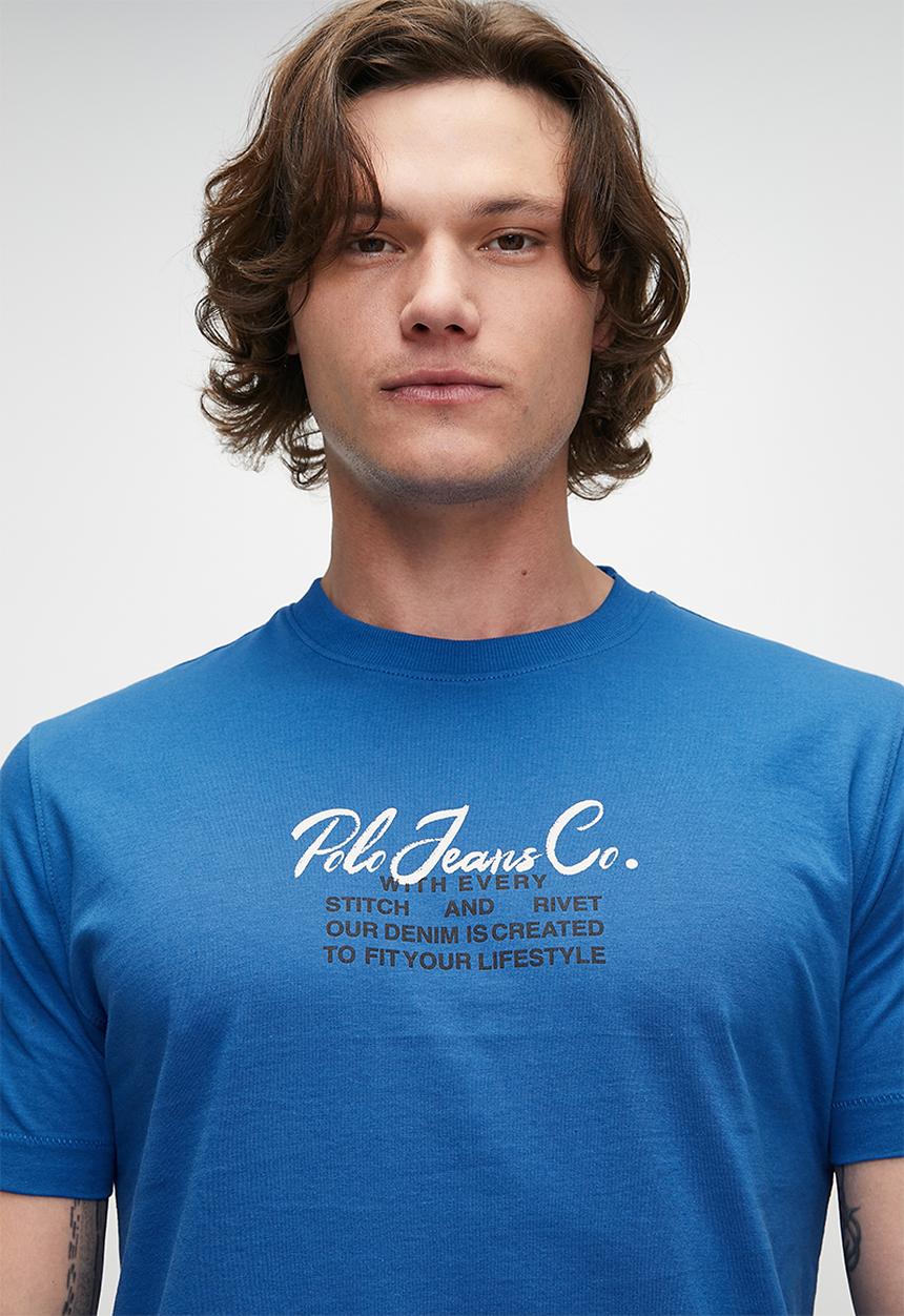 POLO - Lucky pjc short sleeve cursive logo - blue