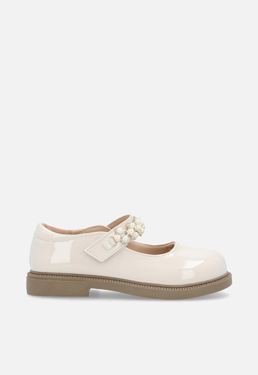 Pop Candy - Platform Mary Janes with bead applique strap - beige