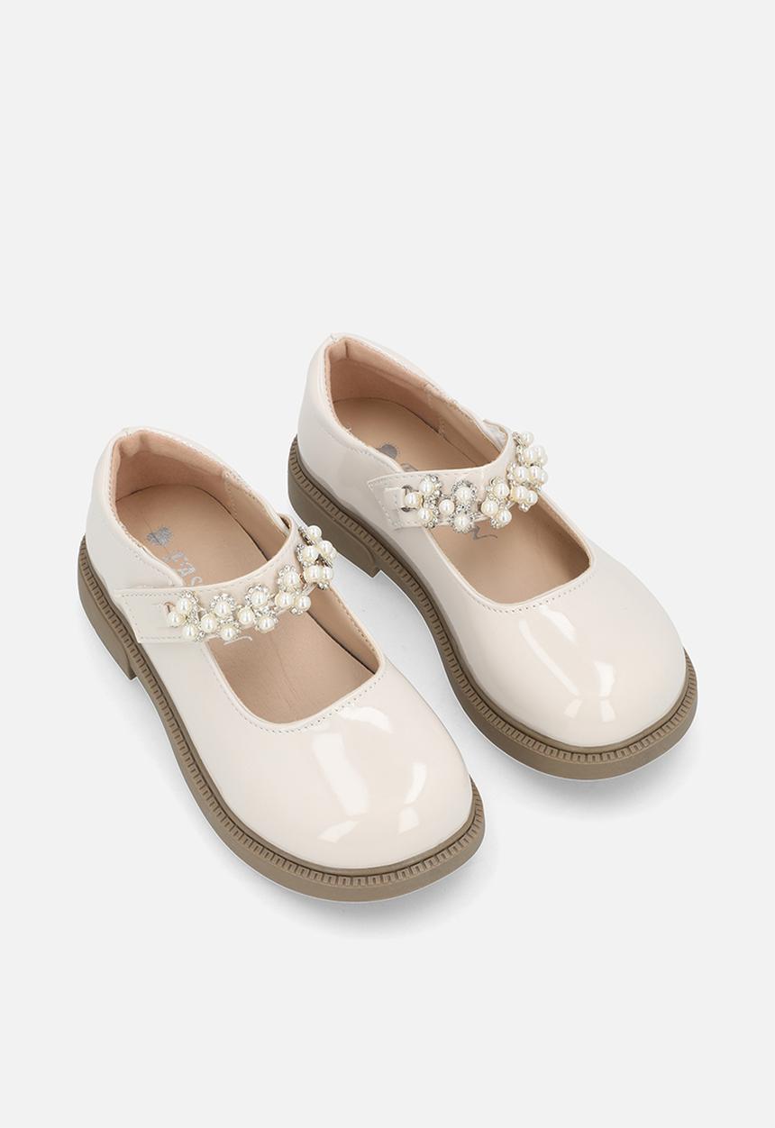 Pop Candy - Platform Mary Janes with bead applique strap - beige