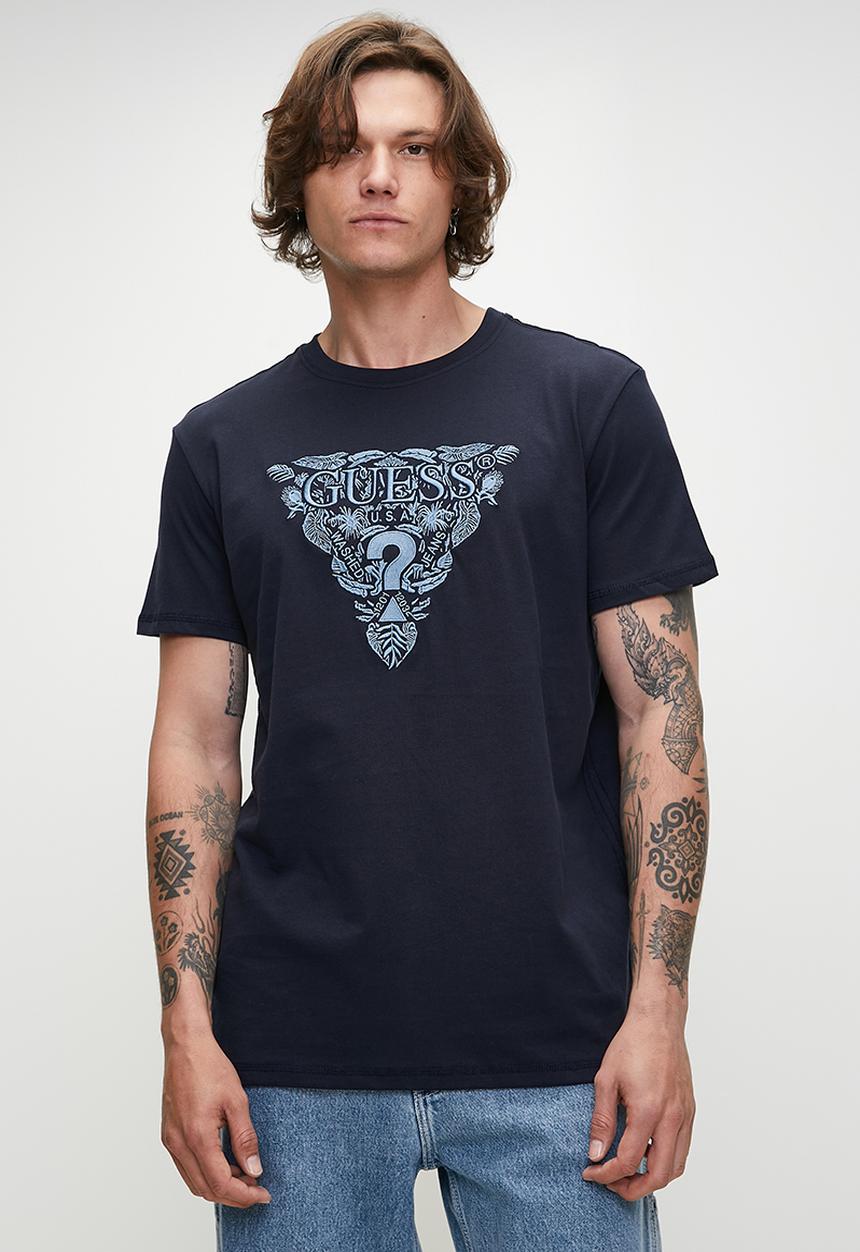 GUESS - Ss Cn Flower Embro Tee - Smart Blue