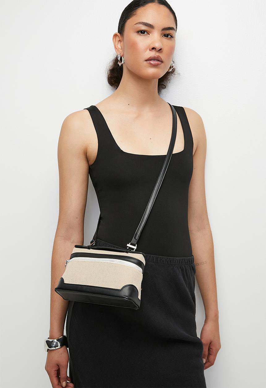 Tessa Design - Cross body canvas vanity style bag-black