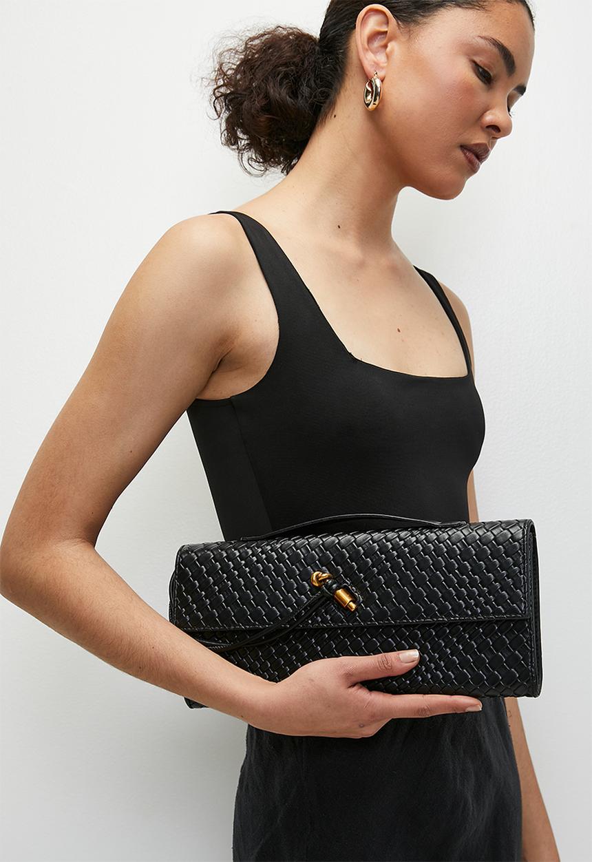 Tessa Design - Woven textured clutch bag with clasp - black