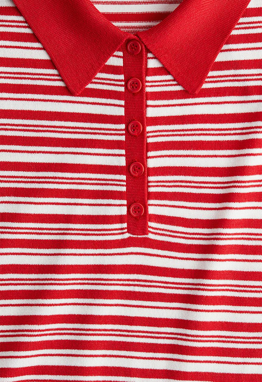 H&M - Fine-knit polo shirt - red/striped 