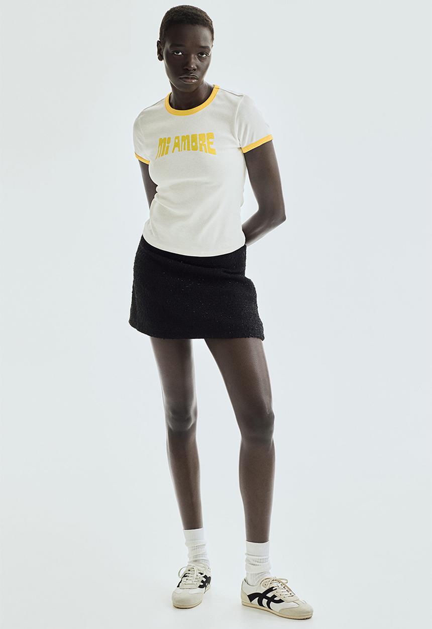 H&M - Ribbed t-shirt - cream mi amore