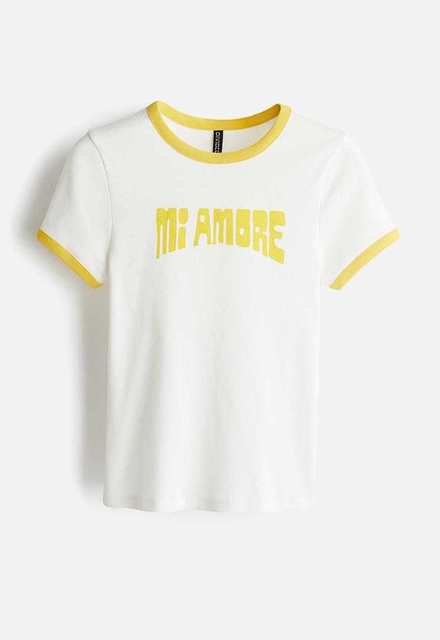 H&M - Ribbed t-shirt - cream mi amore