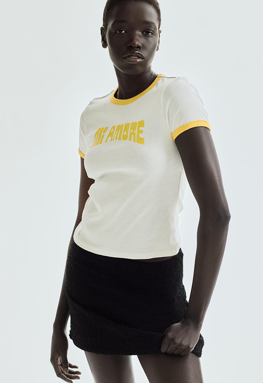 H&M - Ribbed t-shirt - cream mi amore