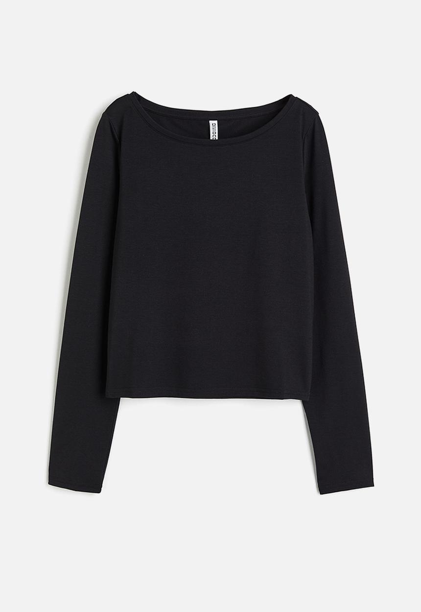 H&M - Sheer boat-neck top - black