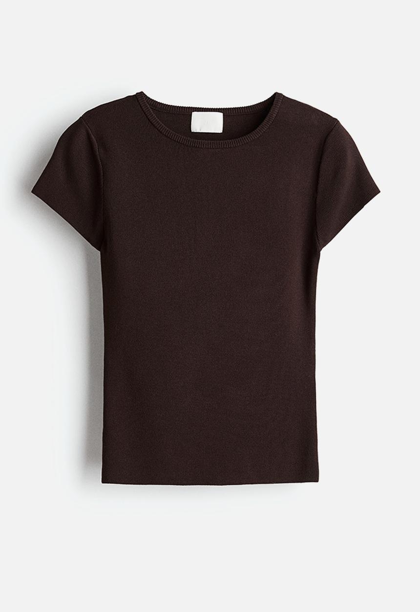 H&M - Fine-knit T-shirt - dark brown 