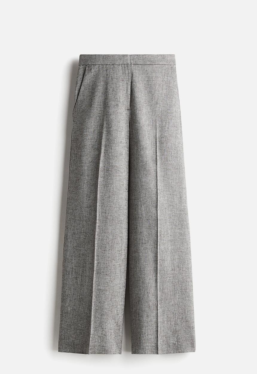 H&M - Wide linen-blend trousers - grey marl