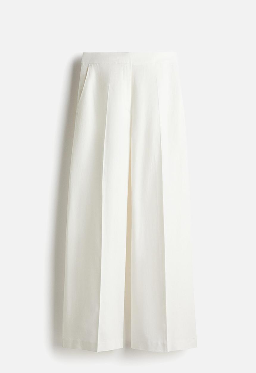 H&M - Wide linen-blend trousers - white