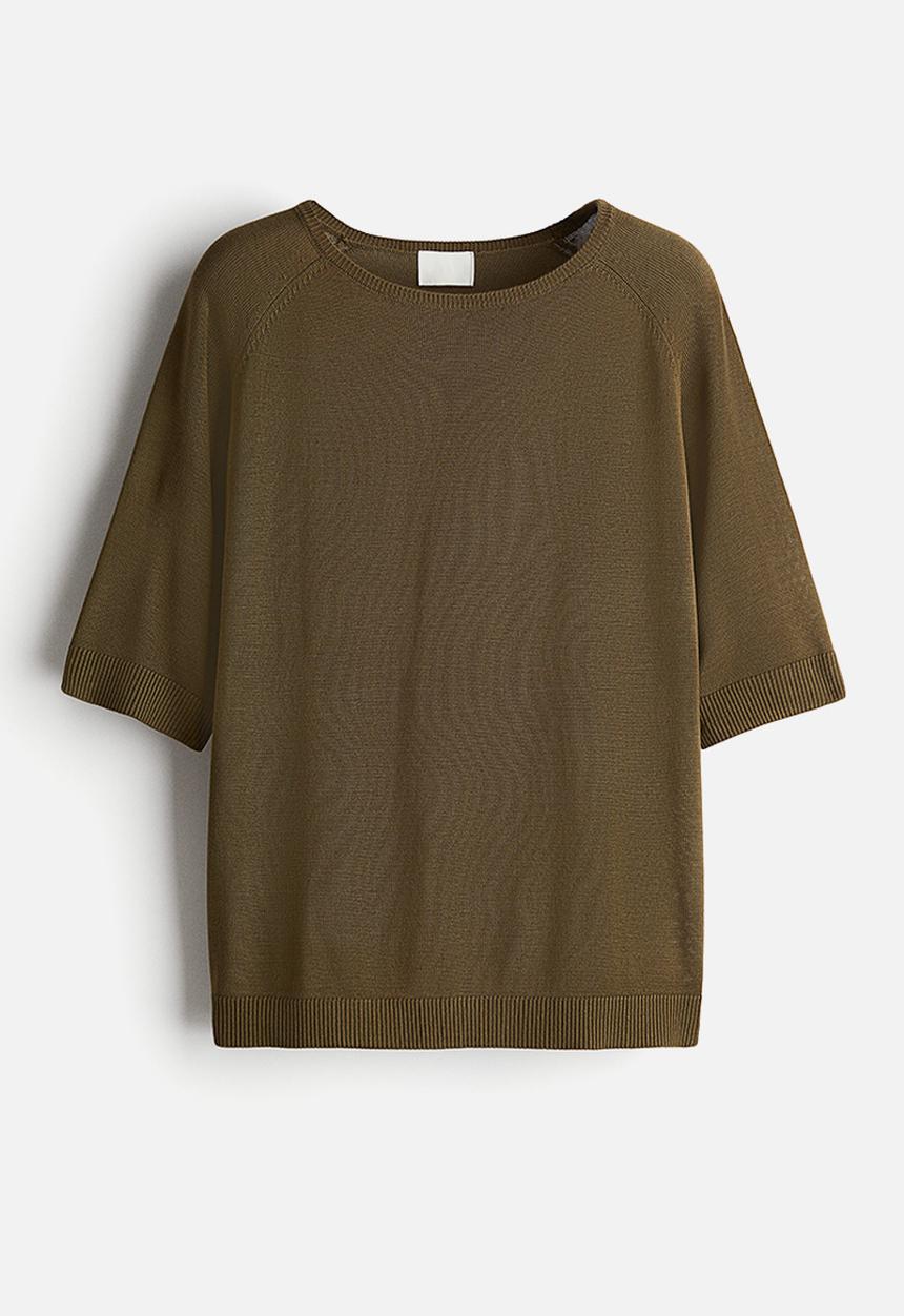 H&M - Knitted t-shirt - dark khaki green