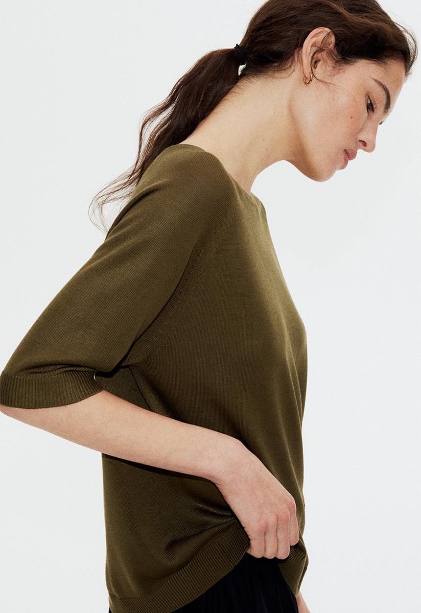 H&M - Knitted t-shirt - dark khaki green