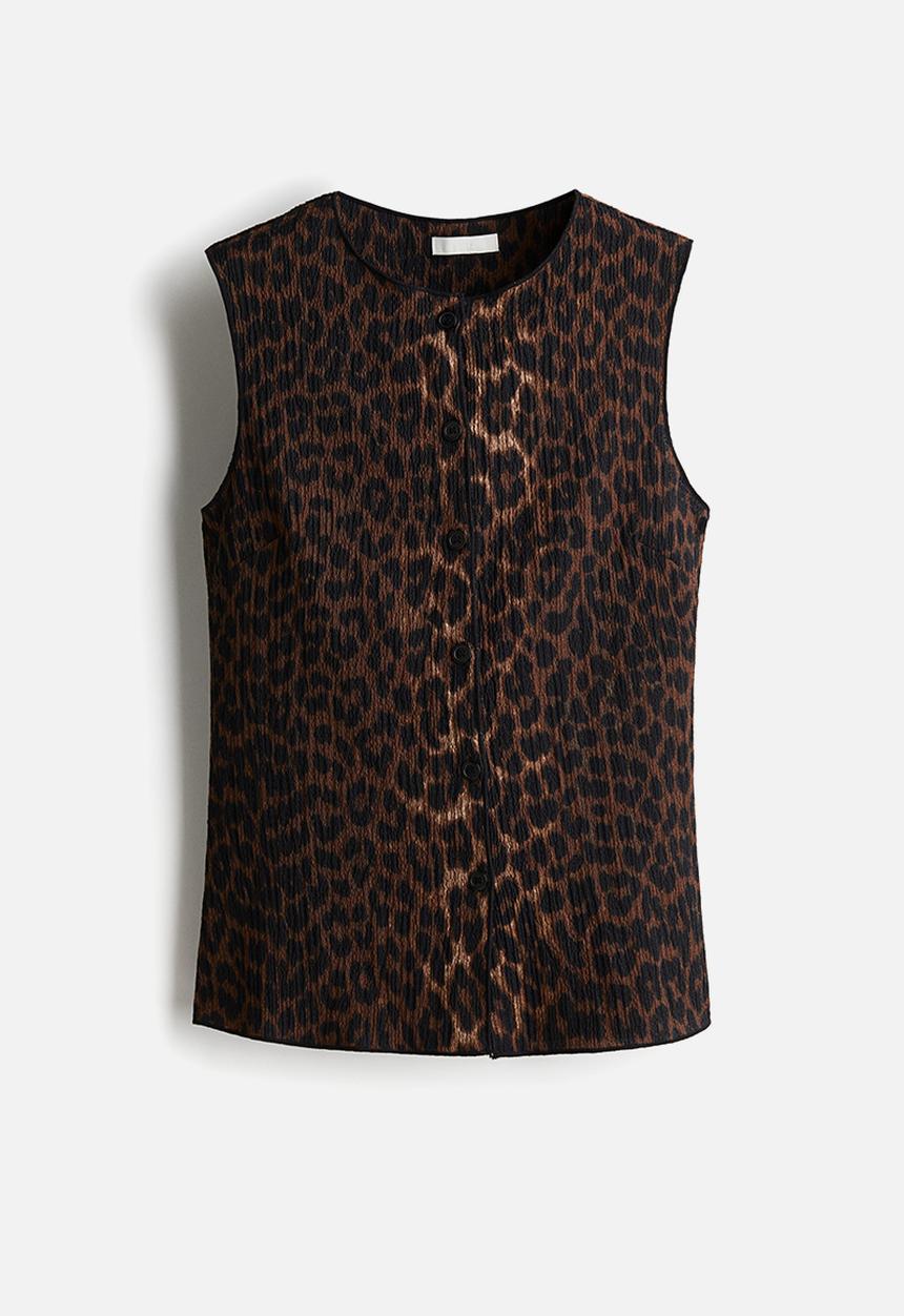 H&M - Textured jersey waistcoat - dark brown leopard print