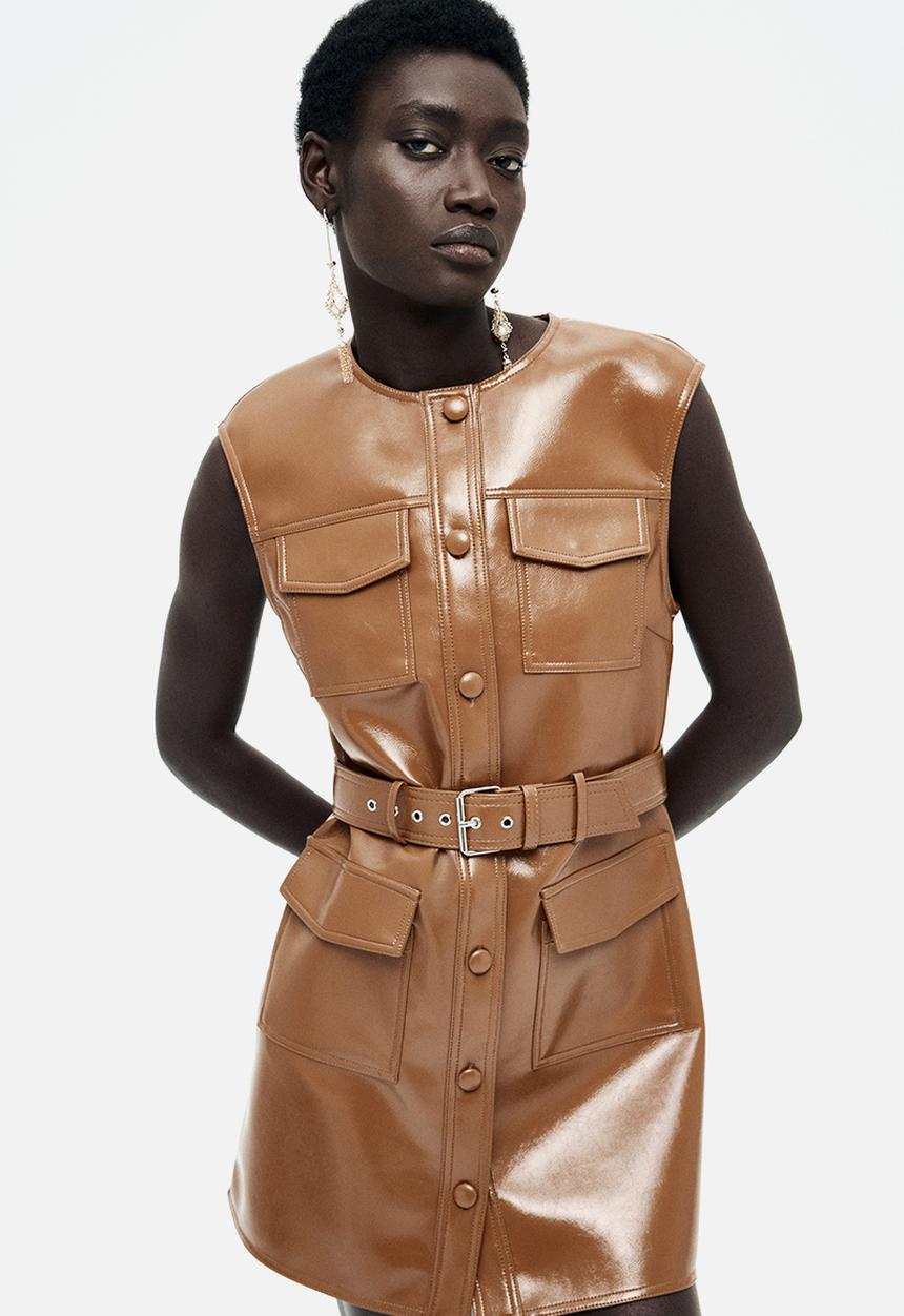 H&M - Coated cargo dress - brown