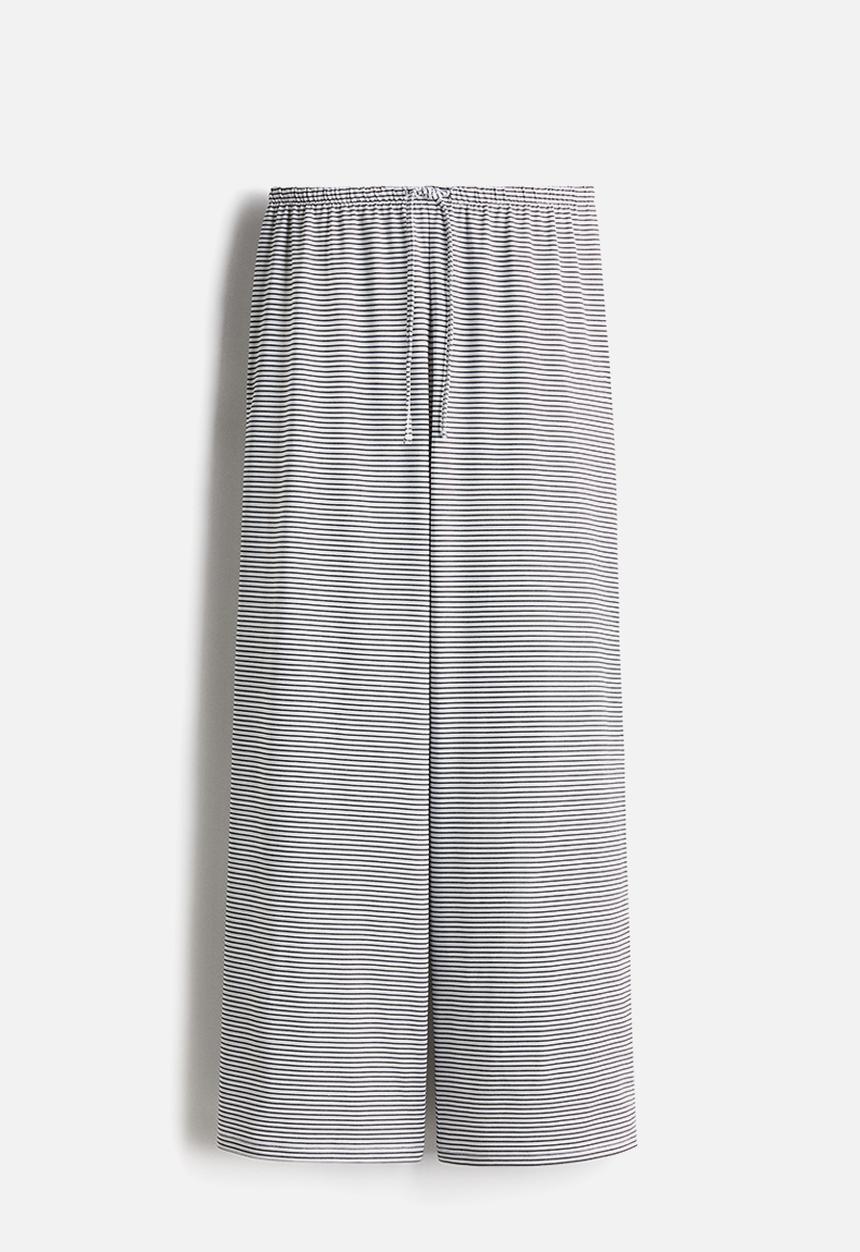 H&M - Straight drawstring trousers - white striped 