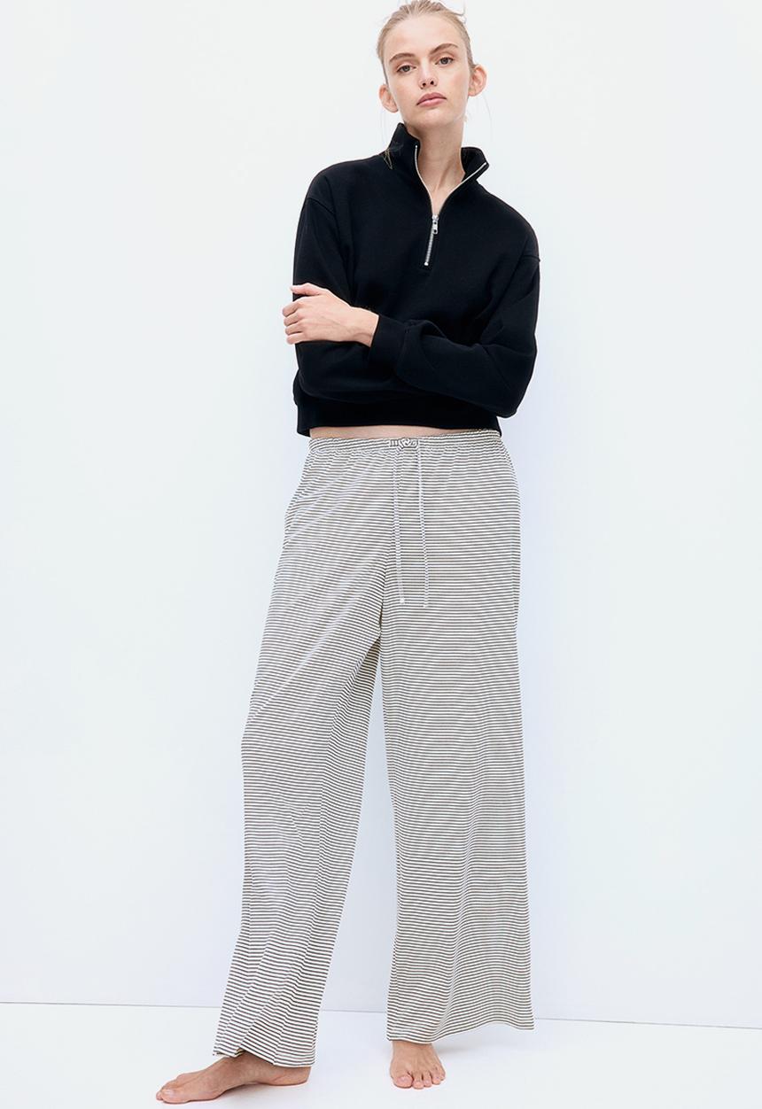 H&M - Straight drawstring trousers - white striped 
