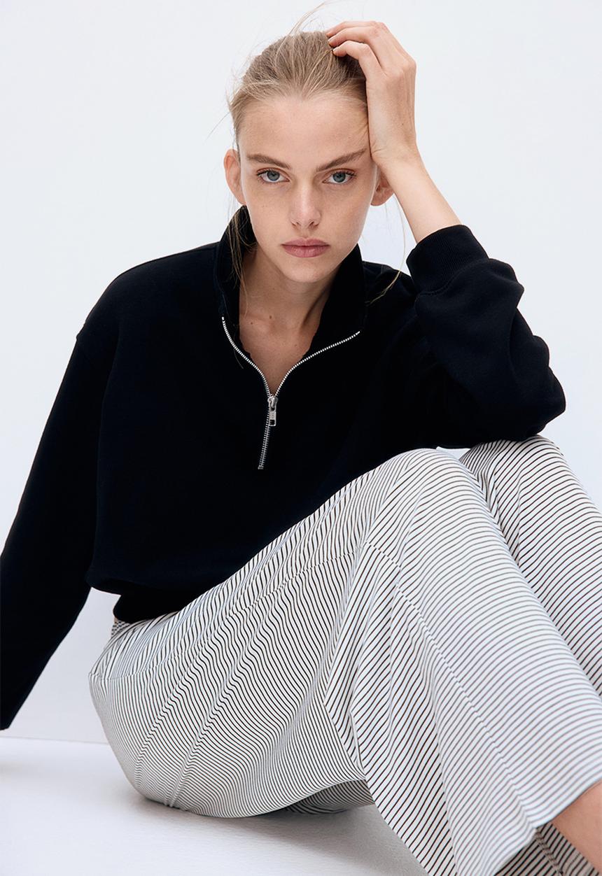 H&M - Straight drawstring trousers - white striped 