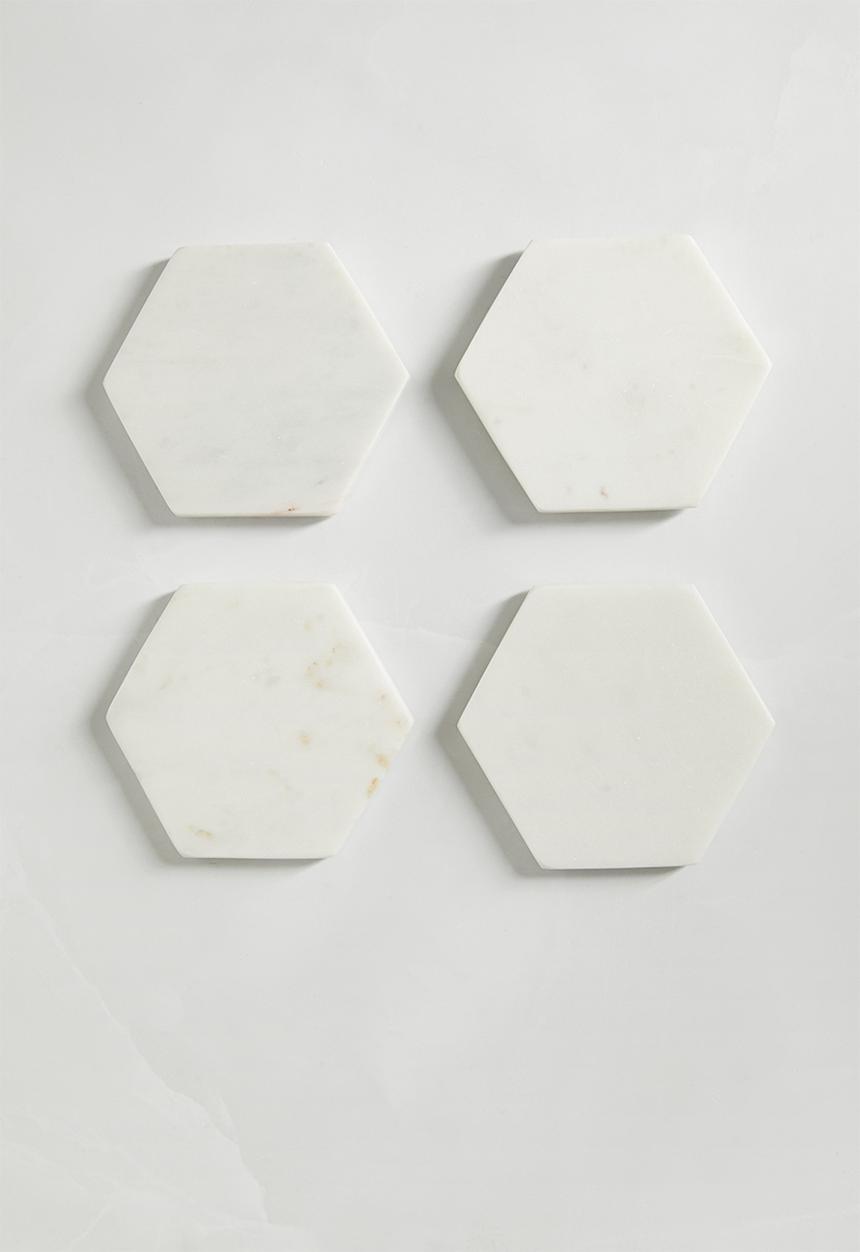 Sixth Floor - Hex marble coaster set of 4 - White
