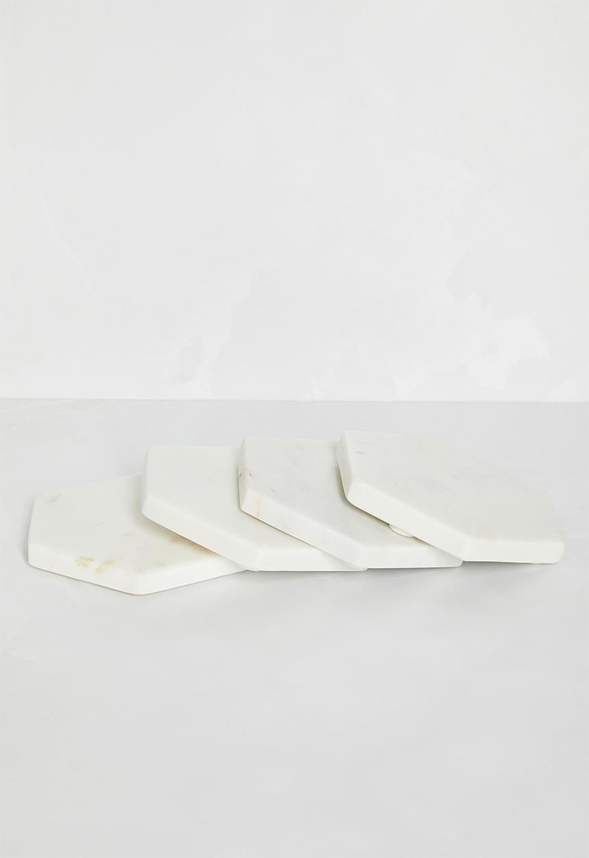 Sixth Floor - Hex marble coaster set of 4 - White