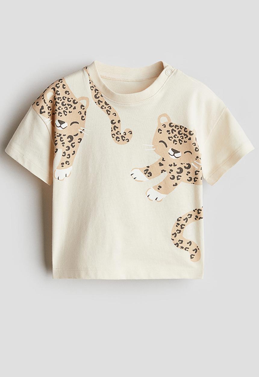 H&M - Printed cotton T-shirt - light beige leopards