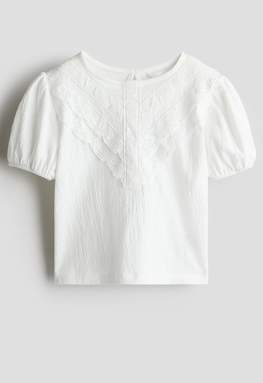 H&M - Lace-detail cotton blouse - white
