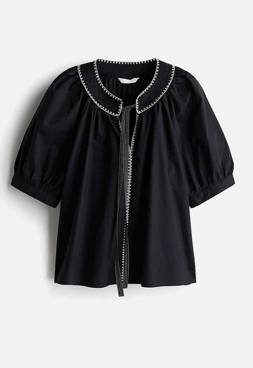 H&M - Tie-detail poplin blouse - black