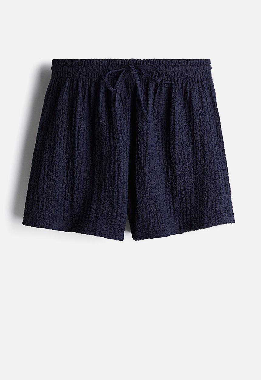 H&M - Crinkled drawstring shorts - navy blue