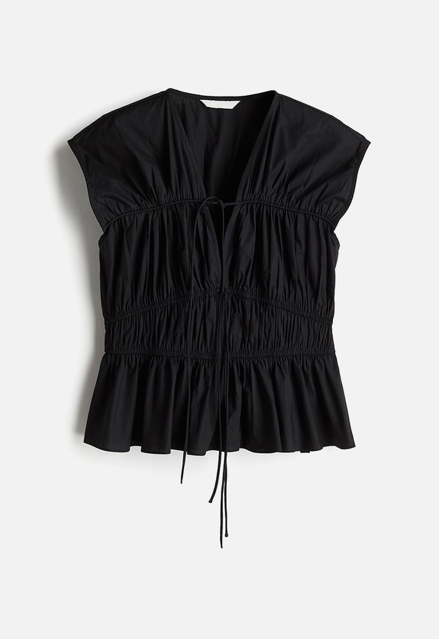 H&M - Drawstring poplin blouse - black