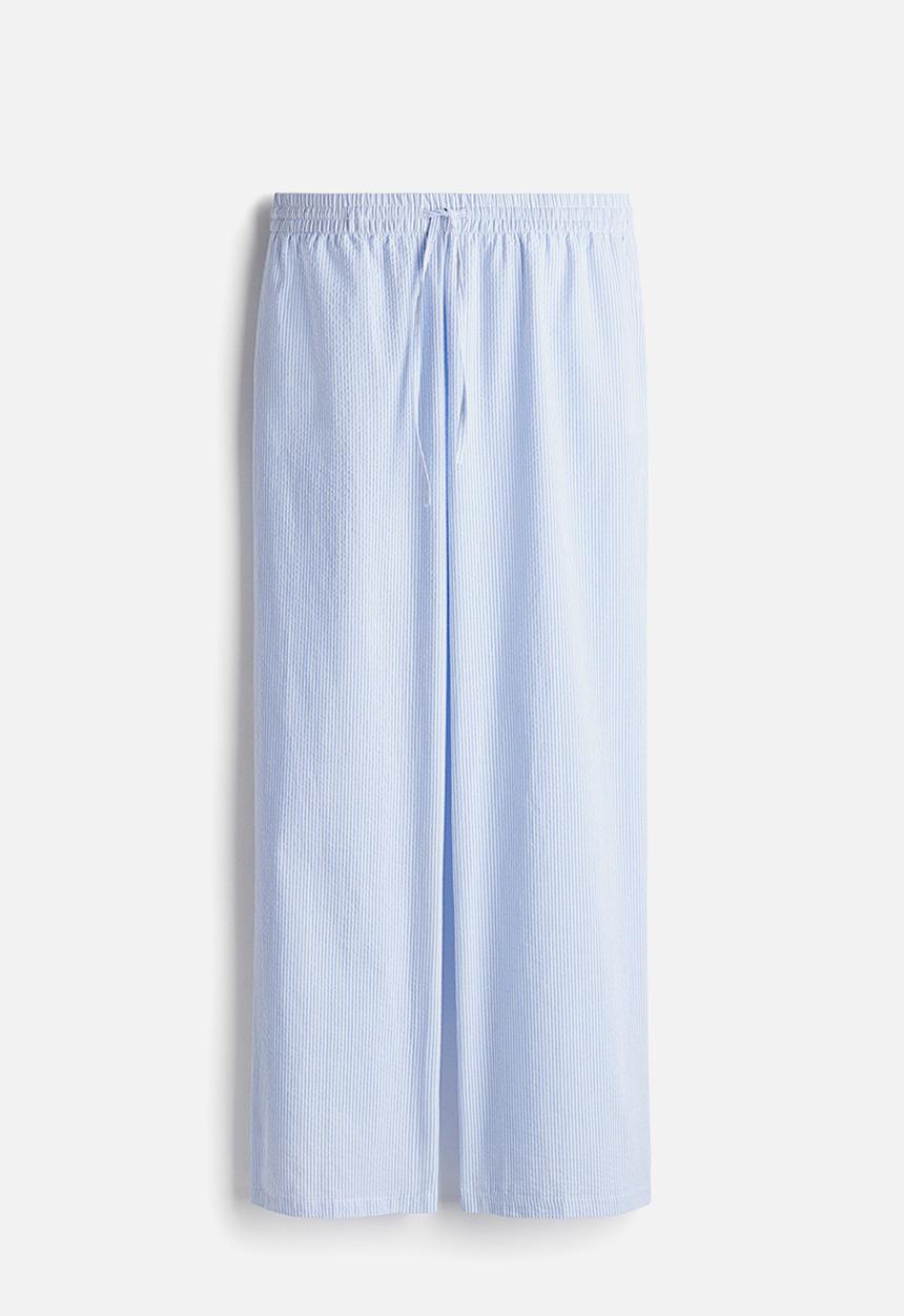 H&M - Seersucker drawstring trousers - light blue/striped 