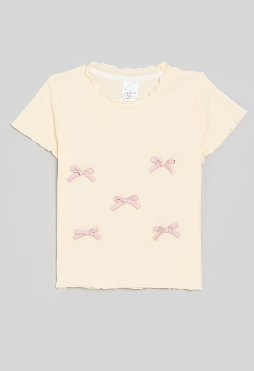 Pop Candy - Bow décor tee - ecru/pink