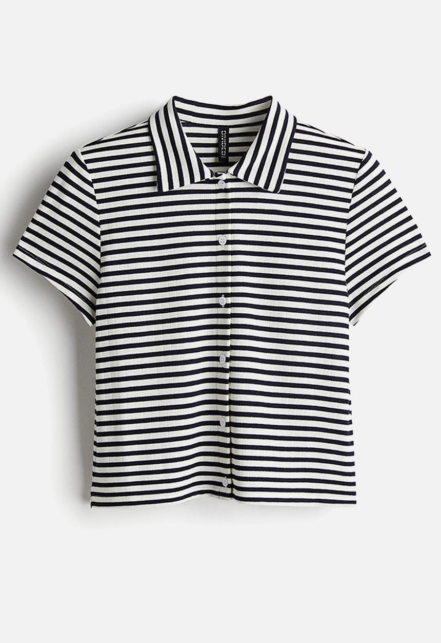 H&M - Ribbed short-sleeved shirt - black striped