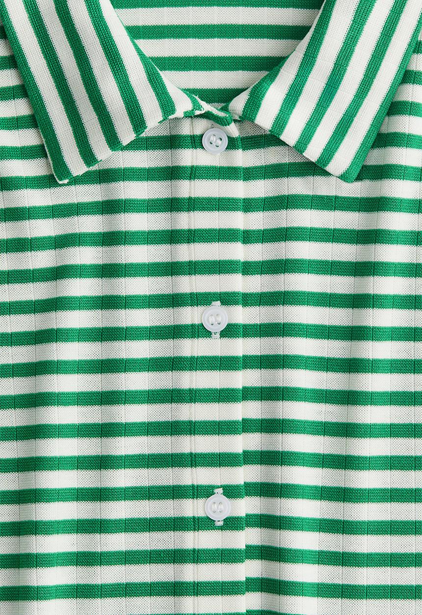 H&M - Ribbed short-sleeved shirt - green striped
