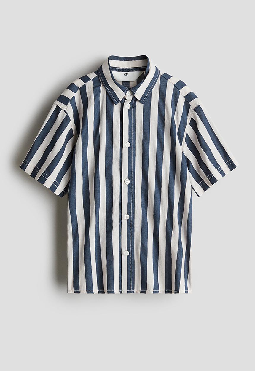 H&M - Printed short-sleeved shirt - white & blue striped