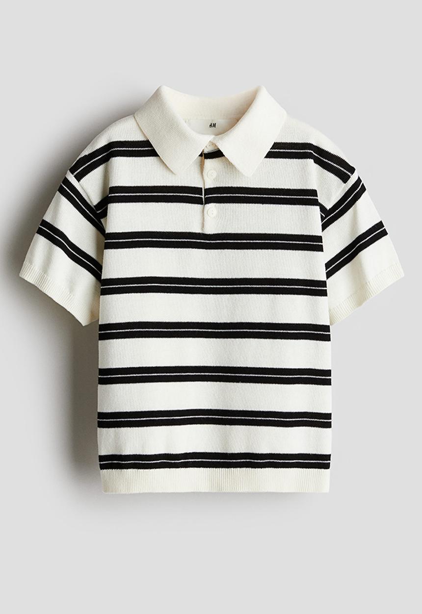 H&M - Cotton-knit polo shirt - white striped
