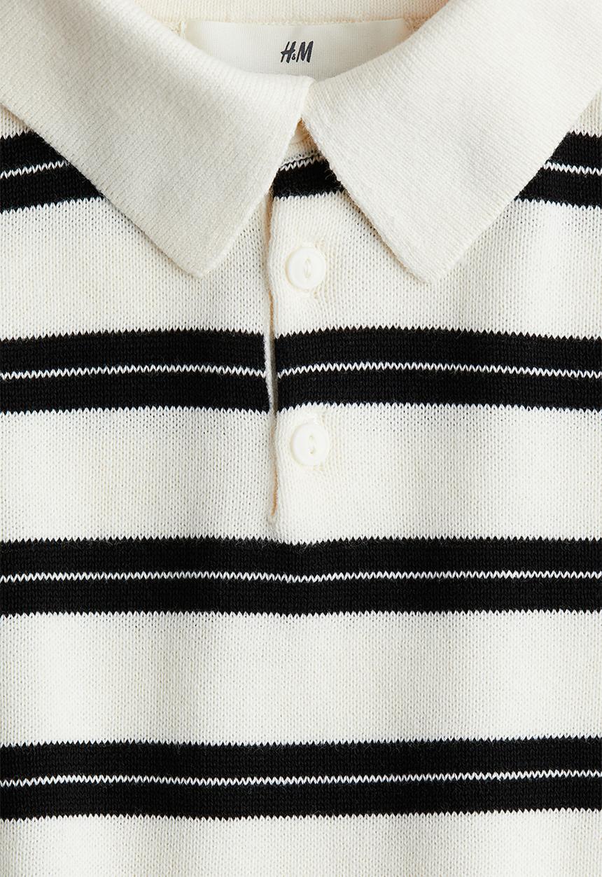 H&M - Cotton-knit polo shirt - white striped
