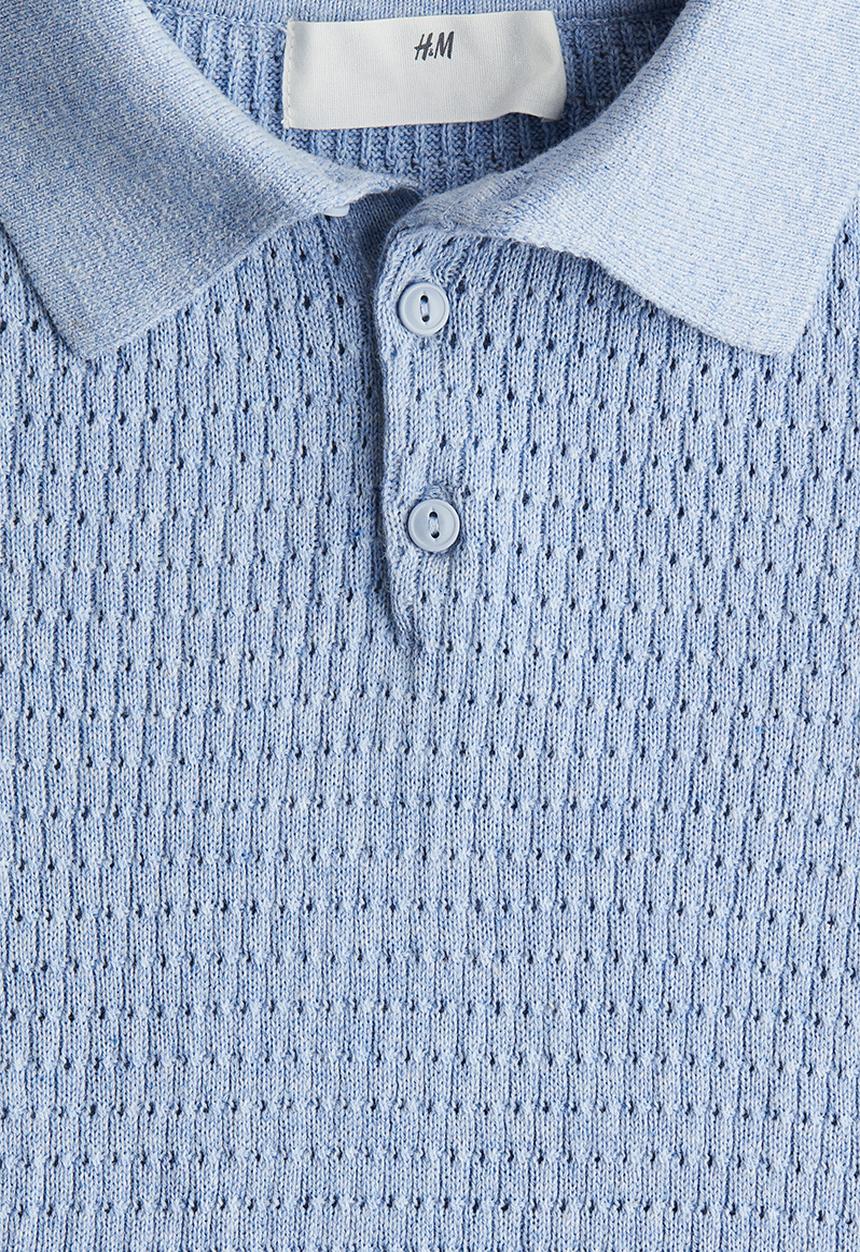 H&M - Cotton-knit polo shirt - light dusty blue 